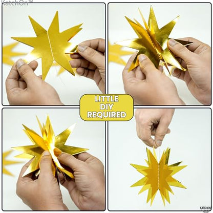 KatchOn, Pack of 8, 3D Gold Star Garland Decorations | Star Hanging Decorations for New Year Decor 2026 with New Years Eve Party Supplies| 2026 Balloons Gold | Happy New Years Decorations 2026