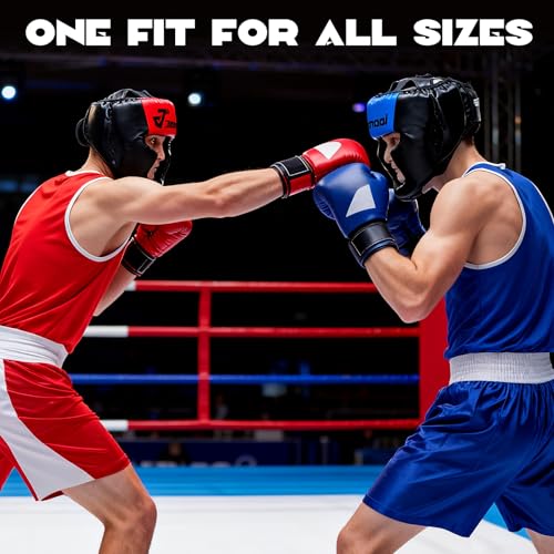 Jenaai 3 Pack Boxing Headgear Adjustable Padded Safety Head Guard MMA Training Sparring Kickboxing Muay Thai Martial Art Karate Taekwondo Helmet Gift for Valentines Adult Men Women - color: Black, Red ,Blue, White