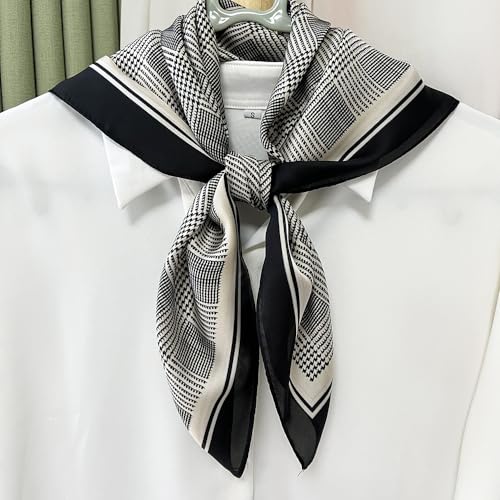 FONYVE Silk Feeling Scarf Medium Square Satin Head Scarf for Women 27.5 × 27.5 inches - color: 04 Houndstooth
