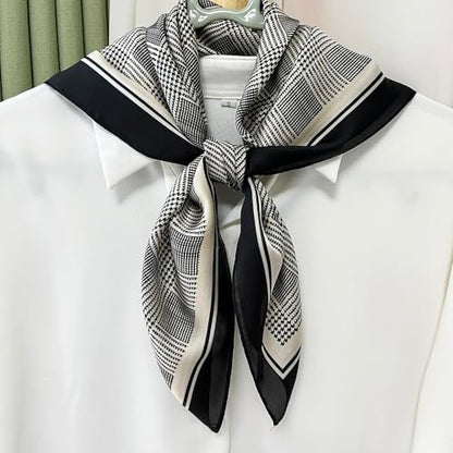 FONYVE Silk Feeling Scarf Medium Square Satin Head Scarf for Women 27.5 × 27.5 inches - color: 04 Houndstooth