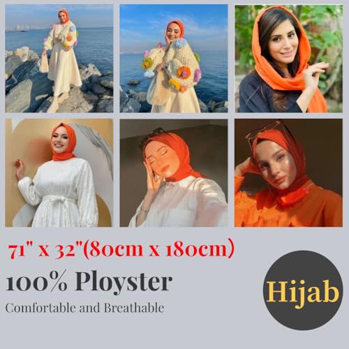 Harewom Muslim Hijab for Women Soft Stretch Headscarf Large Plain Turban Wrap Shawl Head Wrap for Everyday Wear - color: Orange Hijab Headscarf