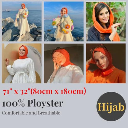 Harewom Muslim Hijab for Women Soft Stretch Headscarf Large Plain Turban Wrap Shawl Head Wrap for Everyday Wear - color: Orange Hijab Headscarf