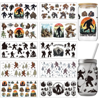 arricraft 10 Sheets UV DTF Cup Wraps for 16 OZ Glass Cups, 10 Styles Gorilla Mountains Forests Rub on Transfers PVC Transfer Stickers Waterproof Rub Decals for DIY Your Holiday Presents 9.4x4.3inch - style: Gorilla Mountains Forests