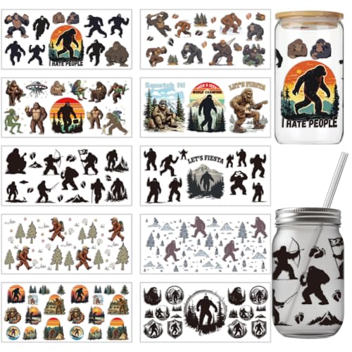 arricraft 10 Sheets UV DTF Cup Wraps for 16 OZ Glass Cups, 10 Styles Gorilla Mountains Forests Rub on Transfers PVC Transfer Stickers Waterproof Rub Decals for DIY Your Holiday Presents 9.4x4.3inch - style: Gorilla Mountains Forests