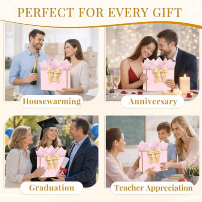 ANZNKU 2PCS Gift Bags for Women 12.6" Medium Pink Gift Bags with Handles 4 Tissue Paper 2 Ribbons 2 Cards, Cute Bag for Gifts Wedding Favors Birthday Engagement Bridal Baby Shower Party Presents - color: Soft Pink
