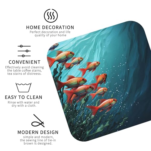 Drink Coasters Set of 4 Leather Coasters for Drinks Fish Aquarium Round Cup Mat Pad Easy Clean Bar Coasters Heat Resistant Funny Cup Coasters for Tabletop Protection,4 Inches - color: Square