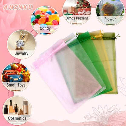 ANZNKU 100Pcs Large Organza Bags 8x12, Green Small Mesh Gift Bag Drawstring - color: Green