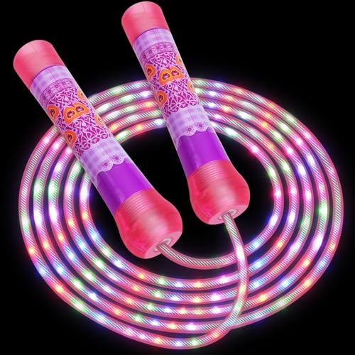 Led Jump Rope for Girls Kids -Glowing Jump Ropes Flashing Colorful Exercise Skipping rope Light Up Luminous Adjustable Skipping Ropes for Girls Boys Women Fitness Weight Loss - style: Pink