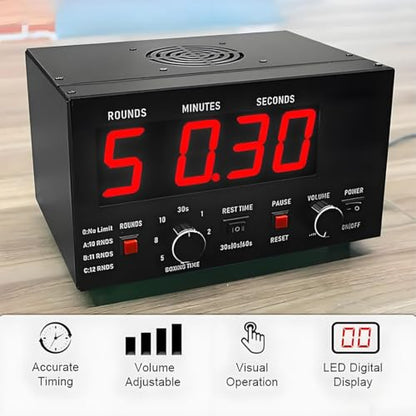 Interval Timer with LED Display, Adjustable Sound, Customizable Training Time and Repetitions for Boxing, MMA, and Kickboxing Workouts - color: Red