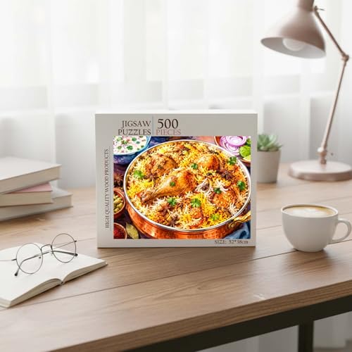 BIRYANI Indian Rice Dish Islam Jigsaw Puzzle - 500 Pieces Wooden Puzzle for Adults, Wall Art Gift, Finished Size: 20 x 15 Inch - color: Biryani Indian Rice Dish - 500 Pieces