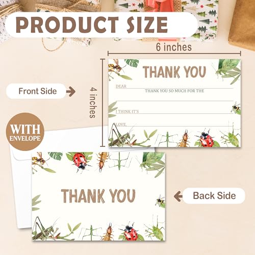 Kids Thank You Cards with Envelopes, Bug Theme Fill in the Blank Thank You Notes for Kids, Toddler Stationery Set, Ideal for Birthday Party, Graduation & School Gag Gifts - B03 - color: Bug Style