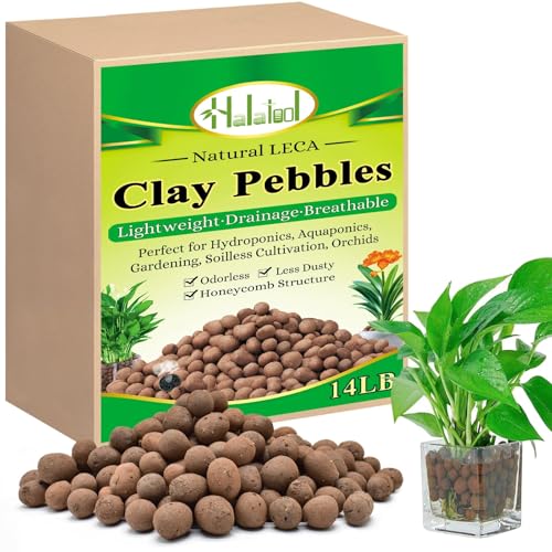 Halatool 14LB Leca Balls for Indoor Plants, 4-16mm Hydro Balls for Drainage | Reusable, Expanded Clay Pebbles for Root Rot Prevention, Hydroponics, Terrariums, Indoor Outdoor Potted Plants, Top Dressing - size: 14LB