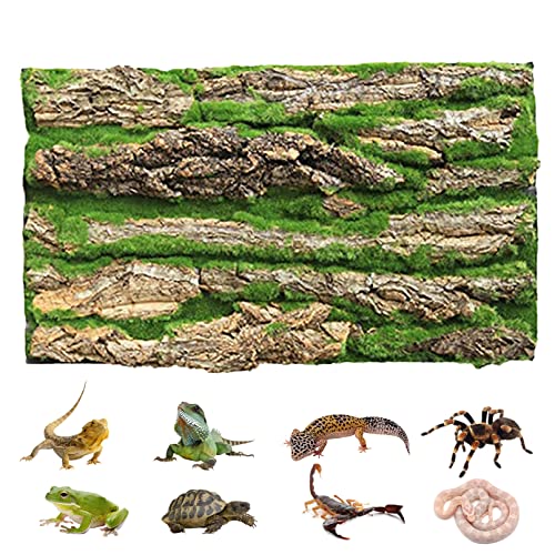 PINVNBY Reptile Cork Terrarium Background,Bearded Dragon Tank Natural Bark Backdrop Wall Habitat Decor with Artificial Moss,15.75"×11.8" Reptile Carpet for Gecko Lizard Tortoise Frog Chameleon(1 Pack) - size: 【1 PCS】