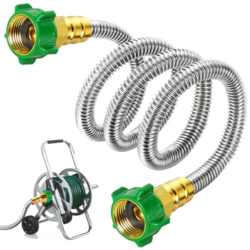 Female to Female Short Garden Hose Adapter 5FT,Hose Reel Connecting Hose | Stainless Steel Hose Leader Connector for Hose Reel,Flexible,Kink-Free & No Leak Outdoor Water Pipe Extension Adapter - size: 5FT