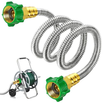 Female to Female Short Garden Hose Adapter 5FT,Hose Reel Connecting Hose | Stainless Steel Hose Leader Connector for Hose Reel,Flexible,Kink-Free & No Leak Outdoor Water Pipe Extension Adapter - size: 5FT