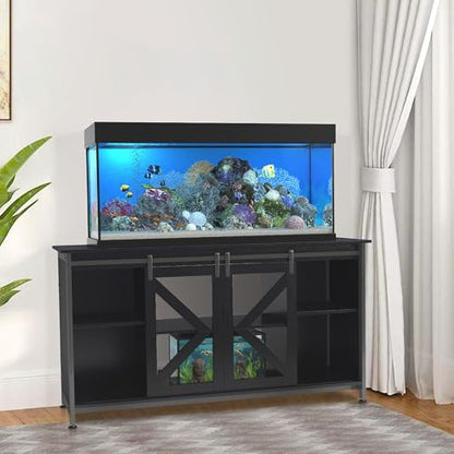 HRVEOCEI 80 Gallon Fish Tank Stand with Sliding Doors, Farmhouse Aquarium Stand with Storage Cabinet, Heavy Duty Fish Tank Table for Turtle Tanks Reptile, Adjustable Feets, 1000 LBS Capacity (Black) - color: Black