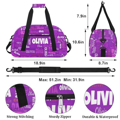 Custom Name Dance Bag Girls, Personalized Name Gymnastics Sport Cheerleader Bag, Barrel Ballet Duffel Bag Women, Dark Purple - color: Color20