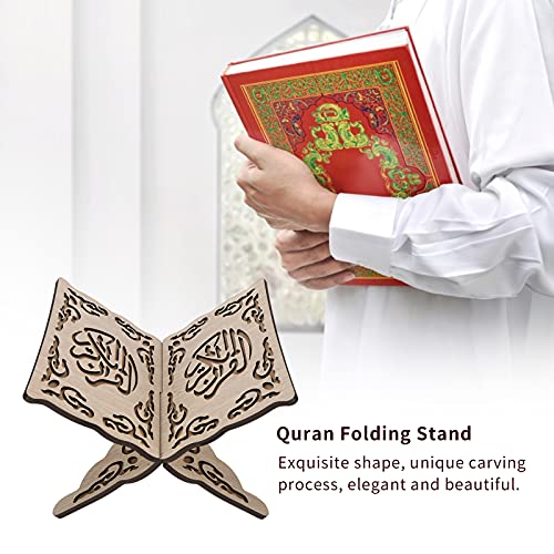 Holy Book Stand Holder, Vintage Quran Folding Stand Wooden Carved Muslim Prayer Book Organizer Bookshelf Collapsible