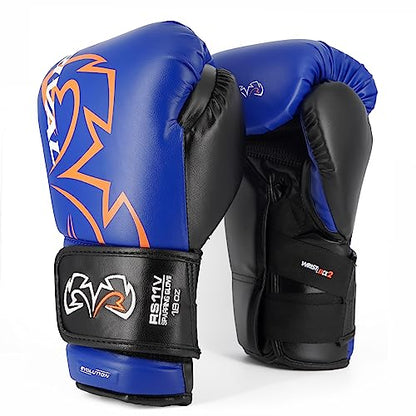 RIVAL Boxing RS11V Evolution Sparring Gloves, Extra-Thick 2” Padding, V-Strap Wrist Lock 2 System, Large Hand Compartment, and 15 Degree Angle Cuff - color: Blue, size: 12 oz.