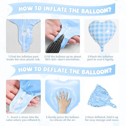 Blue Grid Heart Balloons, 10PCS Light Blue Foil for Boys Birthday Party - color: Blue Grid