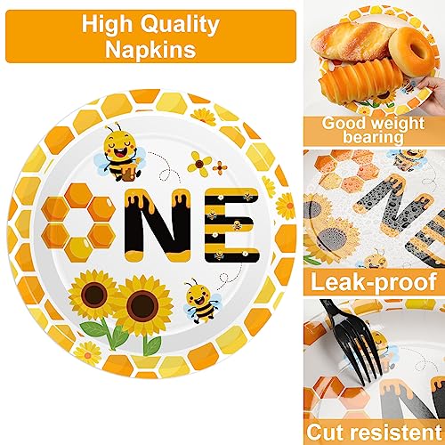 Qyeahkj 100 Pcs Bee 1st Birthday Party Supplies Paper Plates and Napkins Set Disposable Bee First Birthday Tableware Decorations for Bees Theme Baby Shower Serves 25 - style: Bee 1st