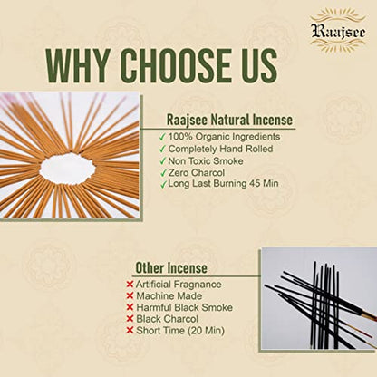 Raajsee Jasmine Flower Natural Incense Sticks 100 Gm Pack-100% Pure Organic Natural Hand Rolled Free from Chemicals-Perfect for Church,Aroma Therapy,Relaxation,Meditation,Positivity,Healing 100gm Pack - color: Jasmine