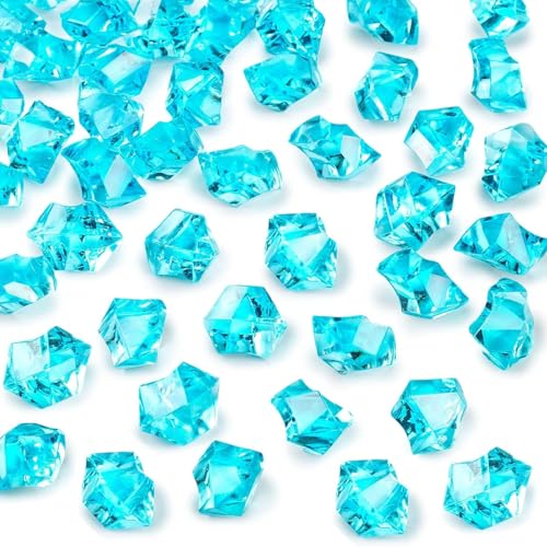 DomeStar Light Blue Fake Ice Rocks, 150 PCS Acrylic Crystal Vase Filler | Fake Diamonds for Table Centerpieces Birthday Party Decor, Fish Tanks Decor Table Scatter DIY Craft Supplies - color: Lake Blue