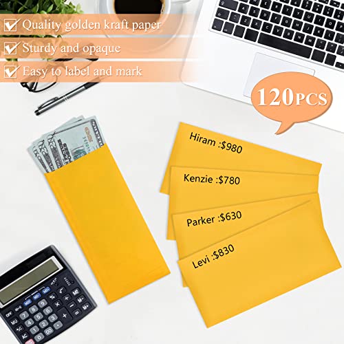 Cash Envelopes-120 Envelopes Money Saving Challenge, 3.2x6.6inch Money Envelopes for Cash, Brown Kraft Paper Money Saving Envelopes, Cash Envelopes for Budgeting, Coins, Checks, Gift Cards & Tickets