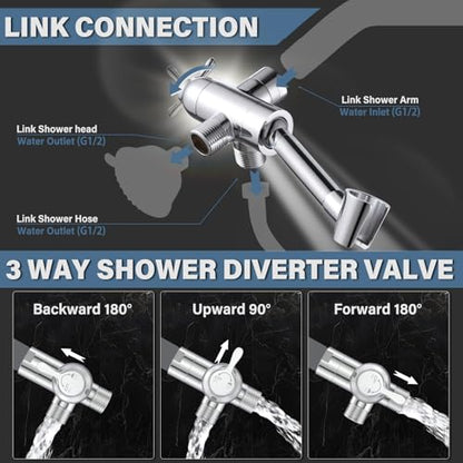 All Metal Shower Diverter Valve with HandShower Holder - Upgraded 3 Way Shower Head for Handheld and Fixed Rain Showerhead - Universal G1/2 Bathroom Part, Polished Chrome - color: Chrome Polished