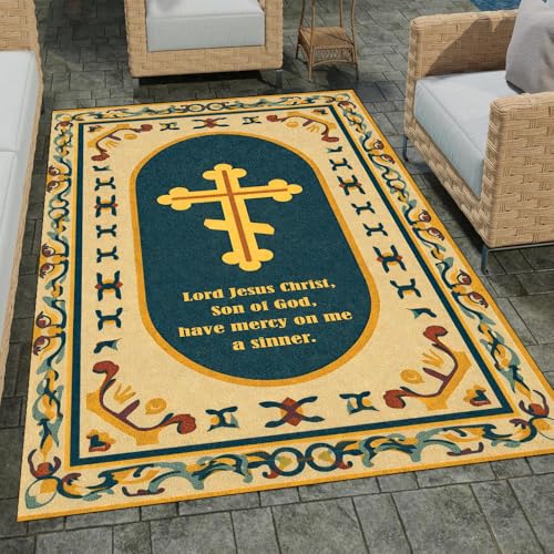 Personalized Orthodox Christian Area Rug, Custom Three-Bar Cross IC XC Nika Cross Prayer Mat, Russian Greek Orthodox Byzantine Eagle Non-Slip Rug for Living Room, Bedroom, Church Decor (D1) - color: D1