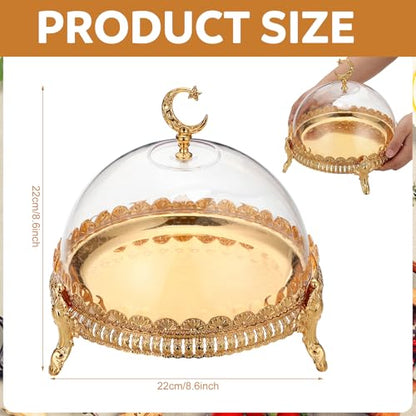 Yungyan Ramadan Tray Ramadan Mubarak Table Decoration Eid Metal Date Holder with Acrylic Lid Serving Tray for Muslim Kitchen Dining Dessert Cupcake Display Table Centerpieces