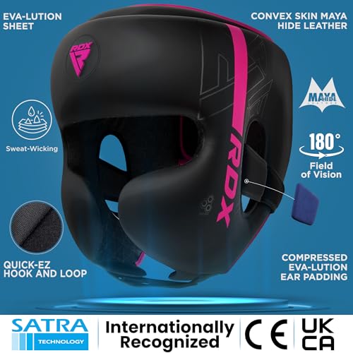 RDX Kids Boxing Headgear, MMA Training, Adjustable Padded Kara Muay Thai Juniors Head Gear, Kickboxing, Sparring, Martial Arts, Karate, Taekwondo Youth Girls Boys Helmet, Home Gym Workouts - color: Pink