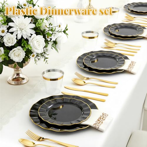 Glowserve 175 Piece Disposable Plastic Plates Dinnerware Set for 25 Guests - color: Black
