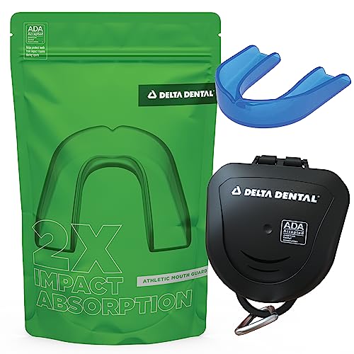 Delta Dental Mouth Guard, ADA Accepted,1-Pack Plus Case, Youth Blue | 2X impact absorption vs standard mouthguards; works with braces; for contact sports - color: Blue, size: Youth