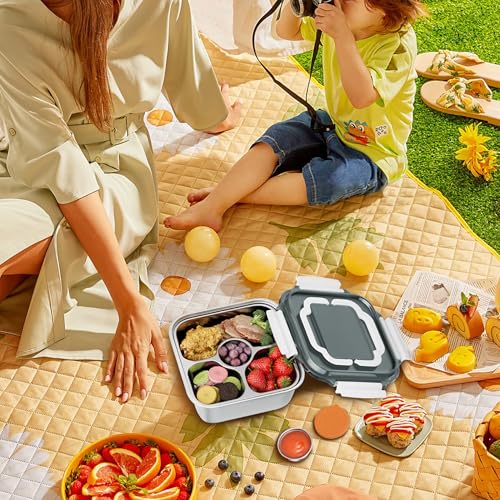 Salad Container for Lunch: 64oz Salad Bowl with Included Spork, 4-Section Bento Tray & Sauce Pot - color: White