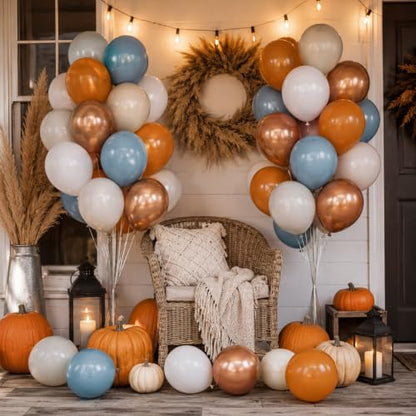 Orange and Blue Balloons, 12 Inch Burnt Orange Dusty Blue Copper Balloon - color: Orange Blue Gold