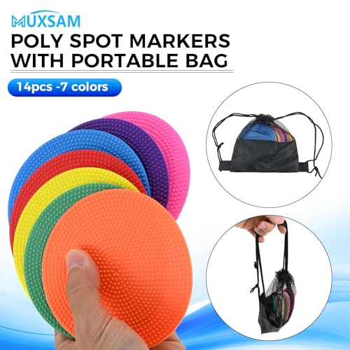 MUXSAM 14Pcs Spot Markers for Agility Dot Gym PE Training Dance, Flat Disc Markers, Soccer Cones, Field Court Markers, Football Training Equipment with Bag for Games Floor Dots Sport - size: 10cm/4in