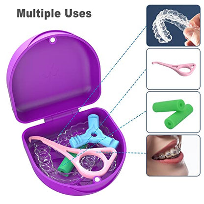 Retainer Case Denture Case: BVN Orthodontic Dental Case, Slim Braces Case, Mouth Guard Case, Denture Box, Teeth Aligner Case, Night Guard Case Container Storage Holder Purple - color: Purple