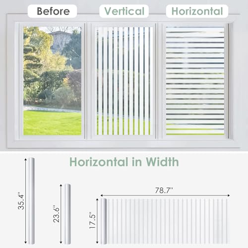 rabbitgoo Frosted Glass Window Privacy Film, Classic Stripe, 23.6" x 78.7" | Reeded Blinds Design, All Day Privacy Shield, Opaque Frosted Cover, Sun Blocking, Static Cling No Glue, for Home, Office - color: Classic Stripe, size: 23.6" x 78.7"