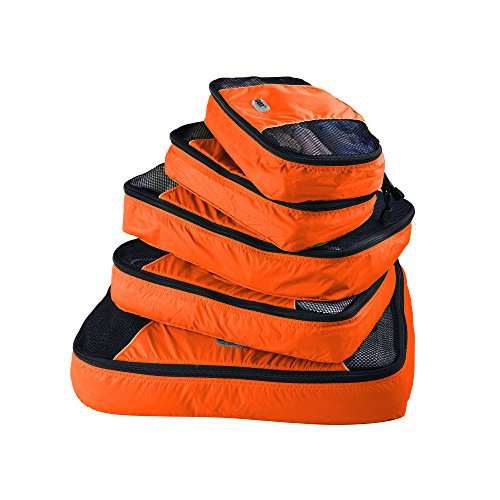 GOX Ultra Light 5 piece Packing Cubes Travel Luggage Organizer 1 Large 2 Medium 2 Small - color: orange