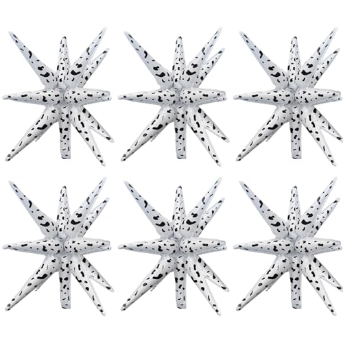 6 Pcs Spots Star Foil Balloons One-Piece 14-Pointed Star Balloon 4D Starburst Cone Mylar Balloon 22inch Christmas Birthday Wedding Wedding Anniversary Party Supplies (Spots) - color: 22 Inches Spots
