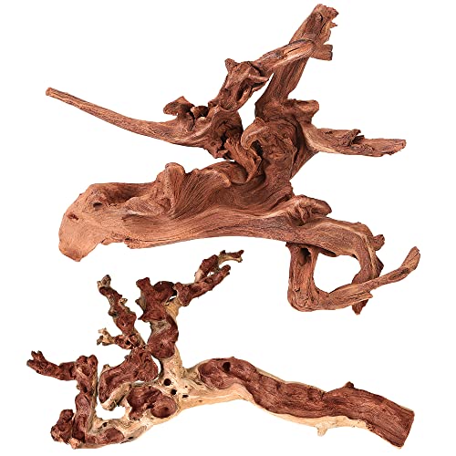 majoywoo Natural Large Driftwood for Aquarium Decor Fish Tank Decorations | Natural Driftwood for Aquascaping and Reptile Decor, With Unique Natural Shapes, Assorted Driftwood Branch 9-14" 2 Pcs - size: Mopani Driftwood 9 to 14 Inch (Pack of 2)