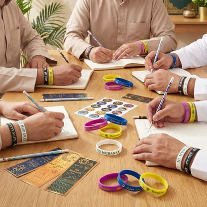 Resurhang 400 Pcs Eid Ramadan Mubarak Pencils Wristbands Stickers Bookmarks Set Ramadan Party Favors for Mubarak Islamic Muslim Party Decorations School Classroom Gifts Supplies