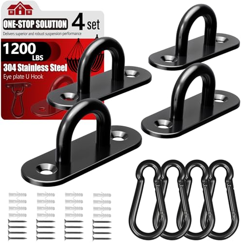sprookber 304 Stainless Steel Pad Eye Snap Hooks, M8 Heavy Duty Ceiling Hooks, 1200 lb Capacity Hammock Swing Hanging kit, Plant Hangers, Marine Hardware Staple Hook Loop with Screws, Set of 8(Black) - size: 3.15 inch, style: Black Oval