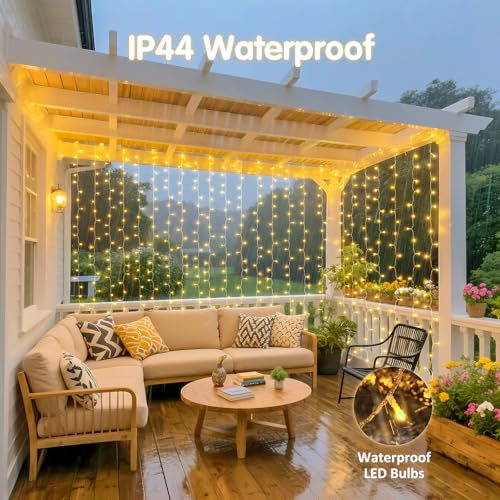 JMEXSUSS USB Plug in Curtain Lights 200 LED with 8 Modes, 6.5ftx6.5ft - color: *Warm White, size: 200 LED