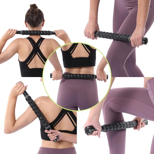 Muscle Roller Massage Roller Stick- Deep Tissue Fascia Blaster for Myofascial Pain Relief, Lymphatic Drainage & Body Sculpting, Handheld Physical Therapy & Recovery Tool (Gray Black-) - color: Grey Black