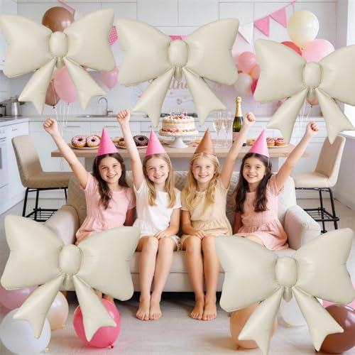 Cream Bow Balloons, 6 Pcs Matte Foil for Girls Wedding Engagement Party - style: Matt Bow Cream