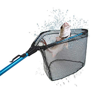 YVLEEN Folding Fishing Net - Foldable Fish Landing Net Robust Aluminum Telescopic Pole Handle and Nylon Mesh 16inch Hoop Size - color: E:16"/40cm(Telescopic Handle) Blue