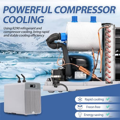 Poafamx Aquarium Chiller 42Gal Water Chiller for Fish Tank 1/10 HP Water Cooler Refrigeration Compressor for Axolotl Hydroponics System Saltwater Freshwater Coral Jellyfish with Pump and Pipe 110V