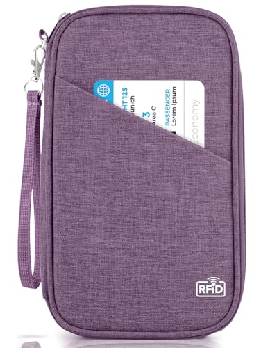 Passport Holder Family, Women Rfid Blocking Passport Wallet, Travel Essentials Premium Wallets, Waterproof Passport Holders Bag for Men Traveling, Travel Document Organizer Credit Cards Case - color: Family - Mystery Purple